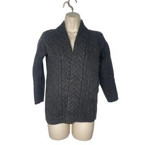 Aran Sweater Market Wool Grey Cardigan Sweater Women Size Small